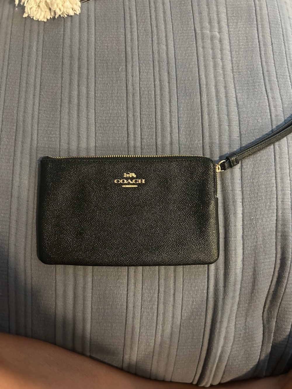 Coach Black Leather Wrist Strap Wristlet with Gold Logo